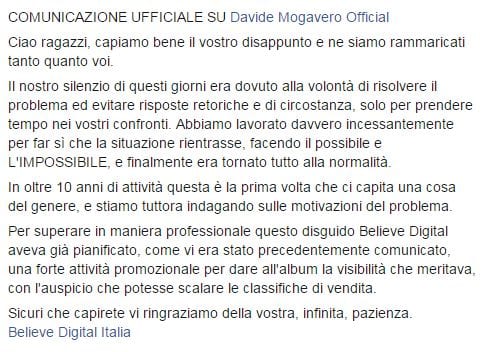 Davide Mogavero, singolo "sparito" dal web. La risposta di Believe Digital Italia